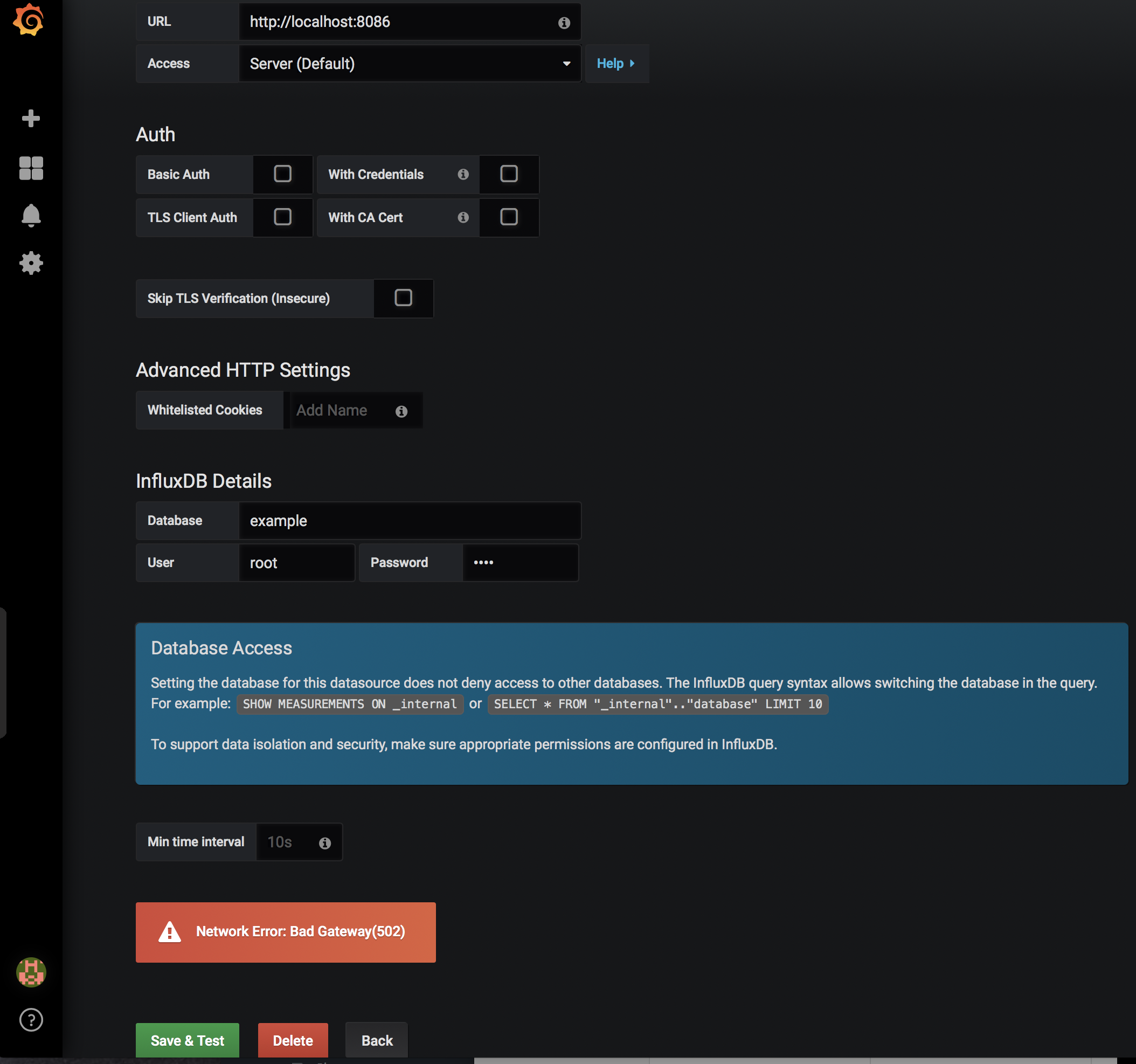 grafana-influxd-localhost-nok